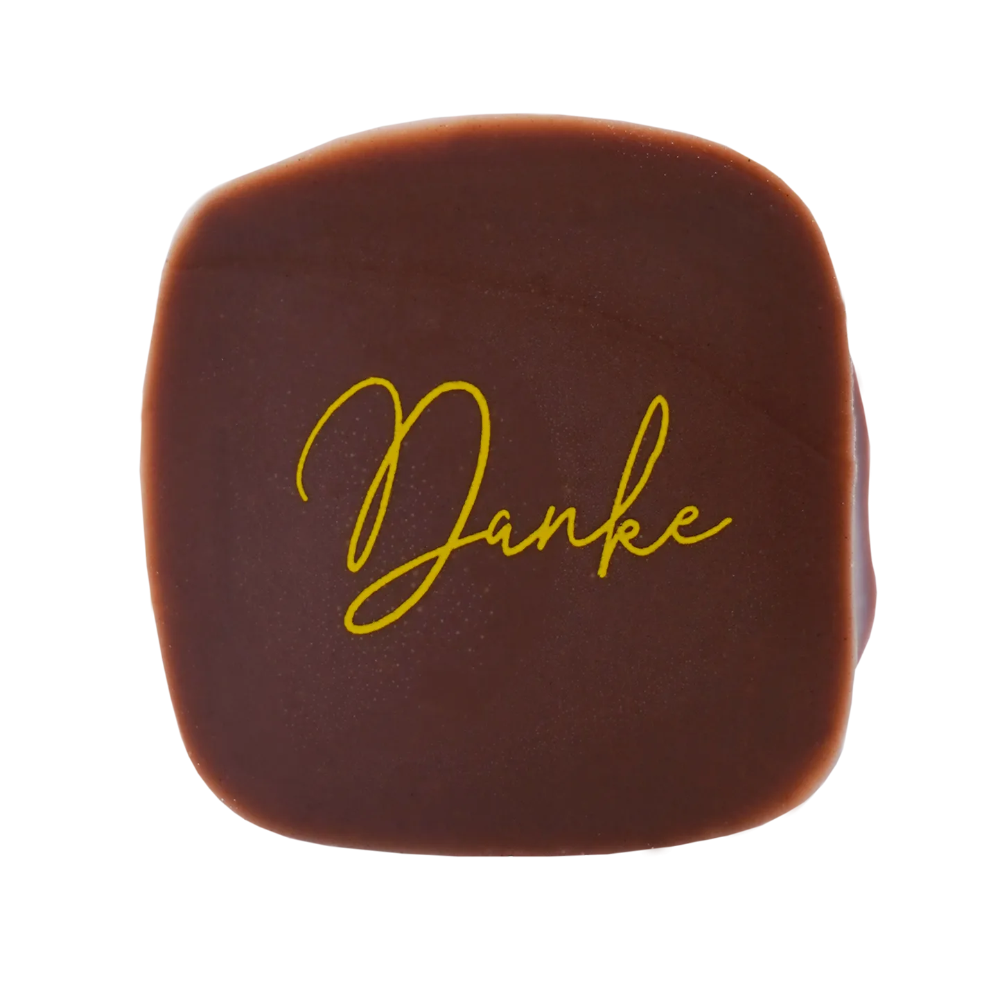 Pott-au-chocolat Hochzeitspralinen mit Aufdruck danke in dunkeler Schokolade