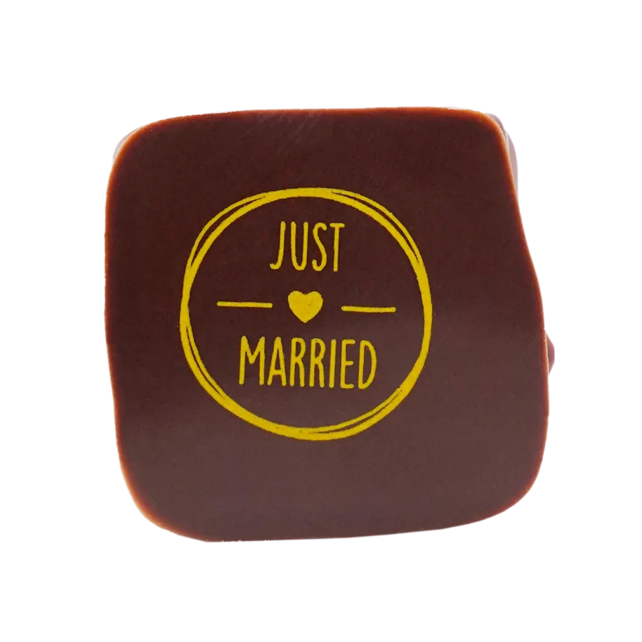 Pott-au-chocolat Hochzeitspraline mit Aufdruck